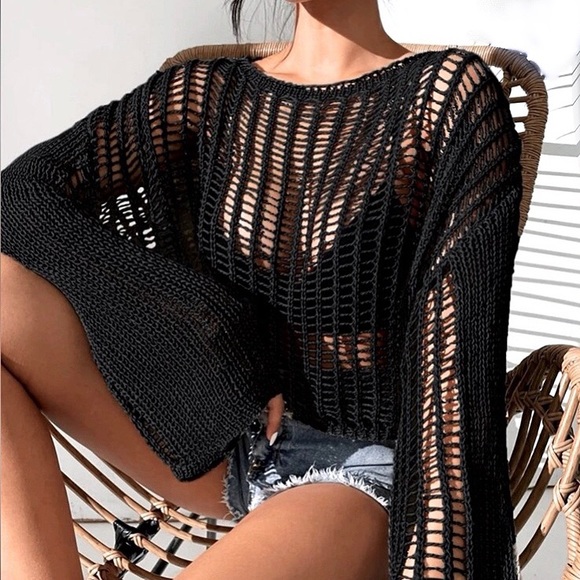Knit Bell Sleeve Netted Sweater - Picture 3 of 15